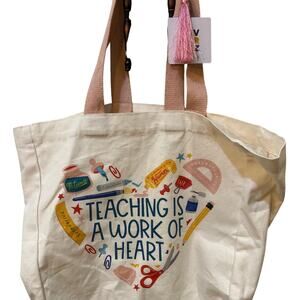 Novogratz Reusable Teacher Tote Bag – “Teaching Is a Work of Heart” | Canvas NWT